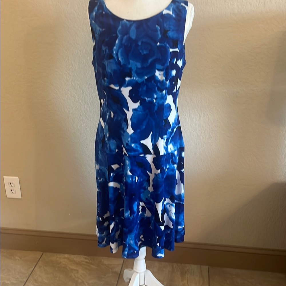 Blue A-Line Sleeveless Midi Dress for Cocktail